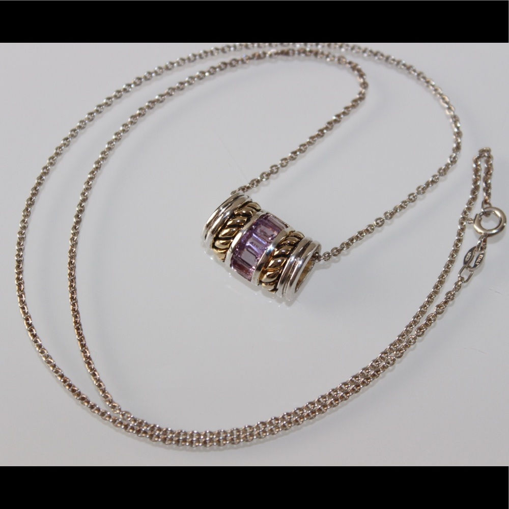 2-Tone Sterling Silver Amethyst Slide Pendant